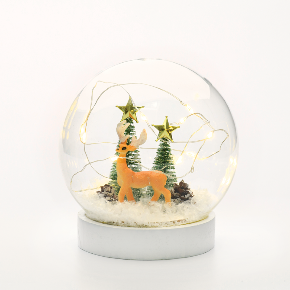 ^ GLASS SNOW BALL DEER, 10 MINI WW LED ΛΑΜΠ. ΜΠΑΤ. (2XAAA) IP20 Φ12CM  -X07101131